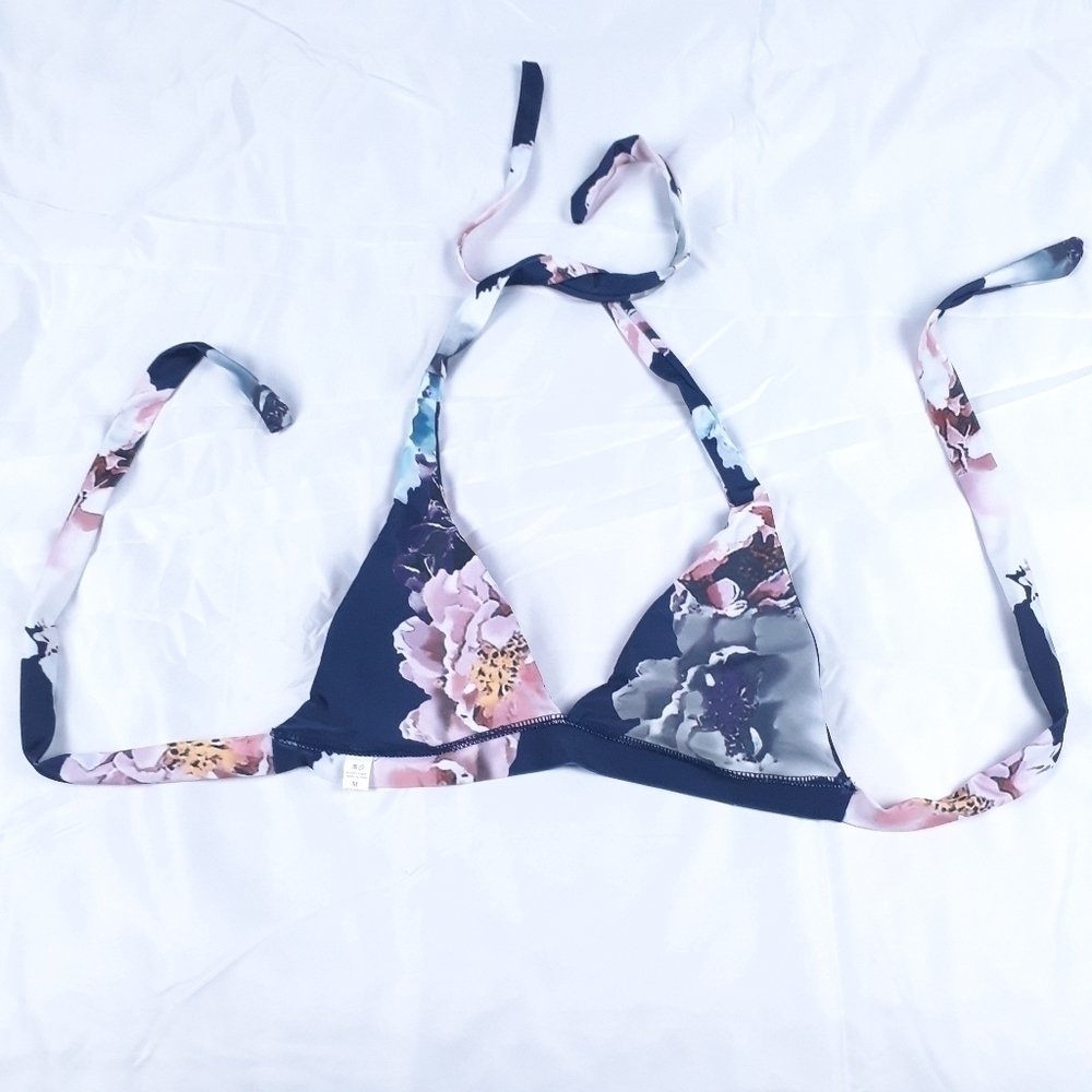 Navy Blue Floral Bikini Top Size Medium - Picture 4 of 6